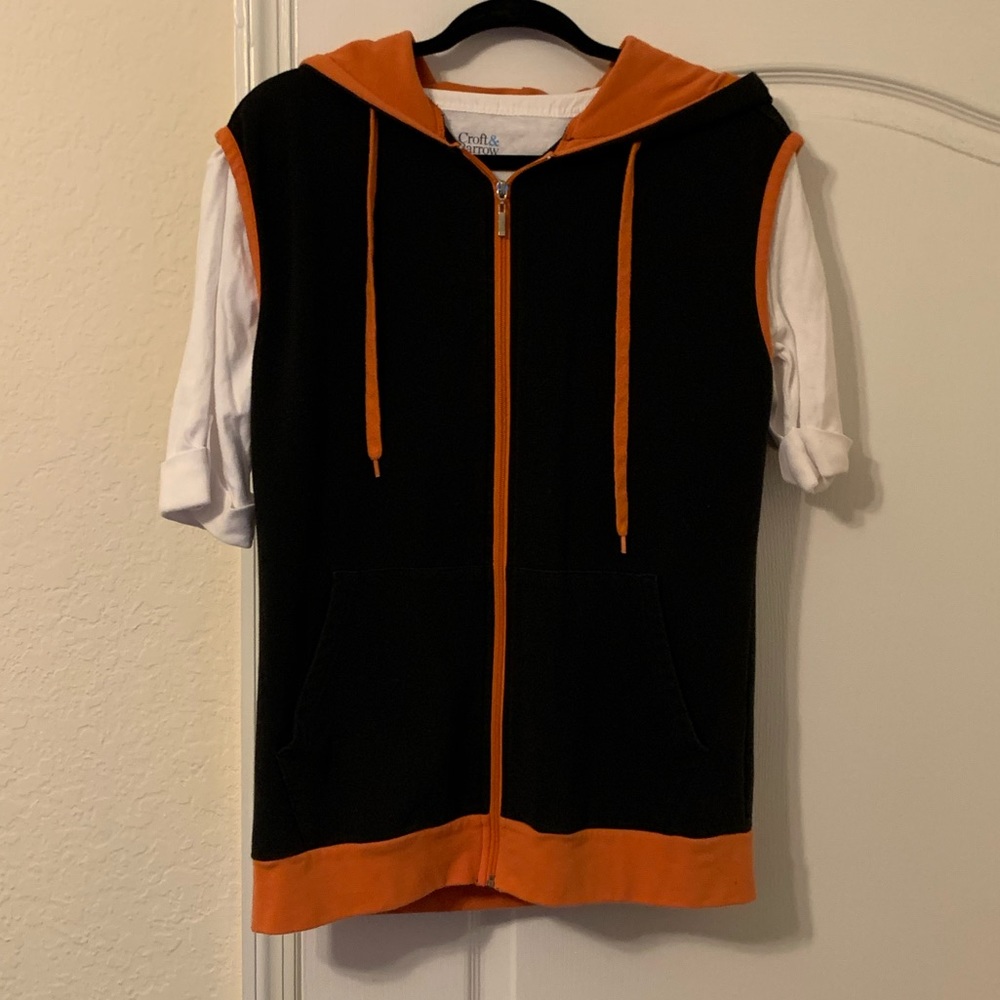 Hooded vest zip up sleeveless jacket / outerwear